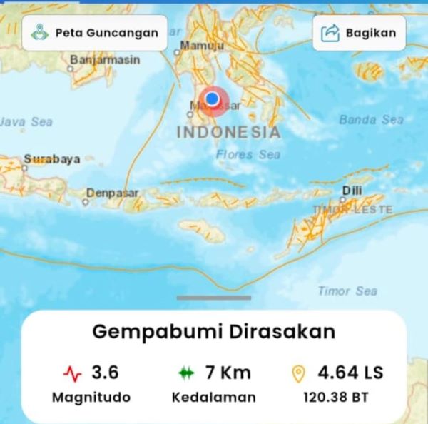 Gempa Magnitudo 3,6 Guncang Wilayah Bone