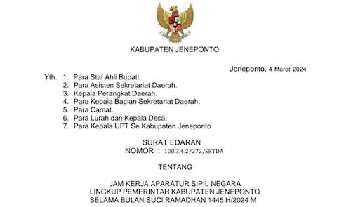 Selama Ramadhan Jam Kantor ASN di Jeneponto Berubah, Simak Jadwalnya!