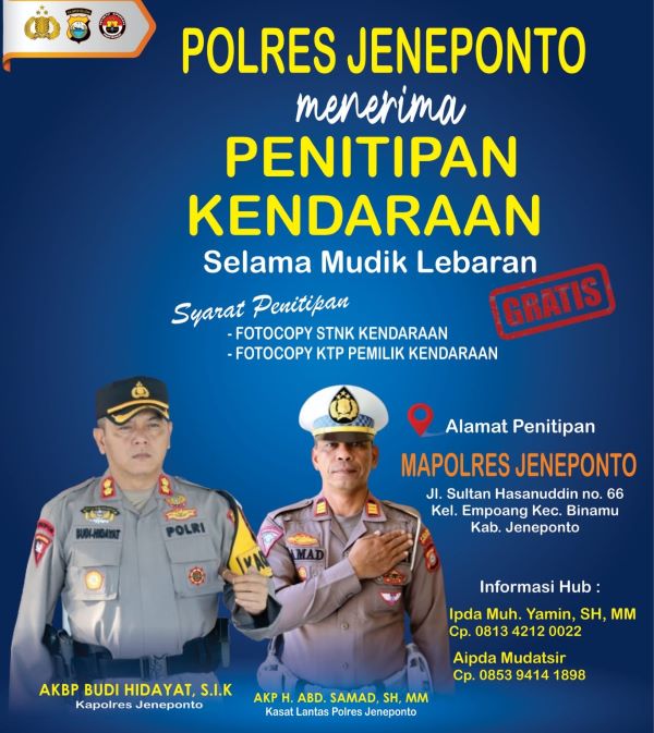 Jelang Lebaran, Polres Jeneponto Buka Jasa Titip Kendaraan Bagi Pemudik