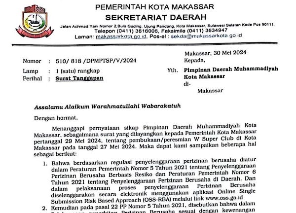 Sekda Tanggapi Penolakan W Super Club, Sebut Bukan Kewenangan Pemkot Makassar