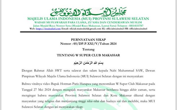 MUI Sulsel Tolak W Super Club Makassar, Sebut Hukum Memasukinya Haram