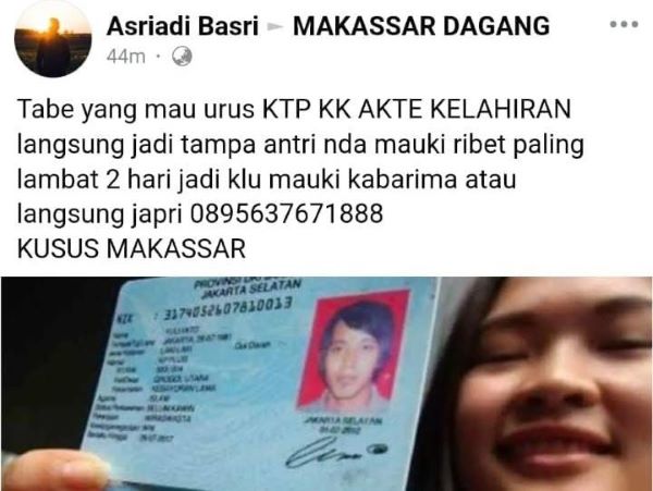 Beredar Calo Dokumen Kependudukan di Facebook, Kadisdukcapil Beri Himbauan