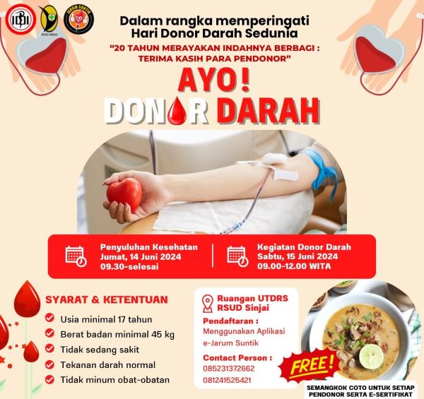 Jelang Hari Donor Darah Sedunia, UTD RSUD Sinjai Siapkan Coto Gratis