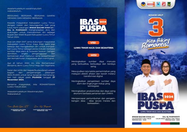 Berikut Visi Misi dan Program Strategis Ibas-Puspa di Pilkada Lutim 2024