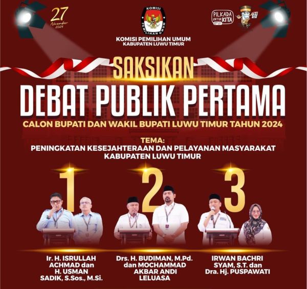 Debat Perdana Pilkada Lutim Digelar Hari Ini, Berikut Tema dan Panelisnya