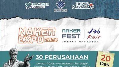 Naker Expo 2024 Digelar 20 Desember, 30 Perusahaan Tawarkan Loker