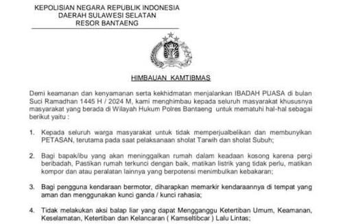 Kapolres Bantaeng Keluarkan Himbauan Kamtibmas Selama Ramadan
