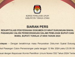 Pendaftaran Cawabup Torut Melalui Jalur Perseorangan Nihil