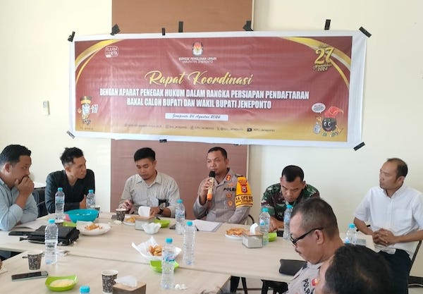 Memasuki Masa Pendaftaran Pilkada, KPU Jeneponto Gelar Rakor Bersama TNI-Polri