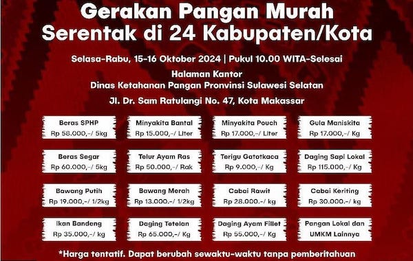 Dinas Ketapang Sulsel Gelar Gerakan Pangan Murah di 24 Kabupaten Kota