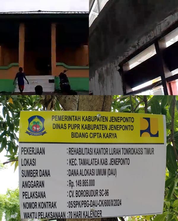 Telan Anggaran Rp149 Juta, Proyek Rehab Kantor Lurah Tonrokassi Timur Dinilai Asal-asalan