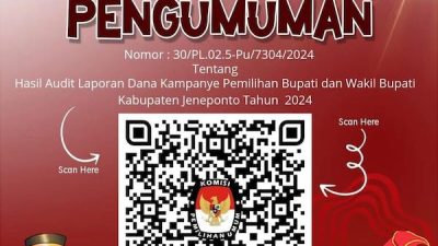 Hasil Audit Dana Kampanye, KPU Jeneponto Catat Paslon Nomor 1 Tidak Patuh