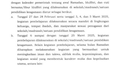 Simak Isi Surat Edaran Bersama Tiga Menteri Soal Pembelajaran Anak Sekolah di Bulan Ramadan