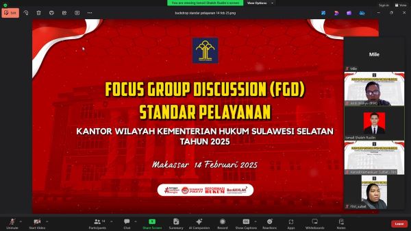 Kanwil Kemenkum Sulsel Bahas Standar Layanan Bersama Ombudsman dan Pengguna layanan