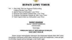 Bupati Lutim IBAS Himbau ASN Hingga Pegawai Swasta Sholat Berjamaah di Masjid