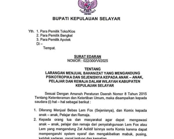 Bupati Selayar Larang Penjualan Zat Adiktif ke Remaja, Polres Siap Kawal