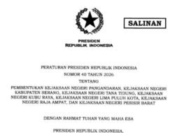 Prabowo Terbitkan Perpres Pembentukan Tujuh Kejaksaan Negeri Baru
