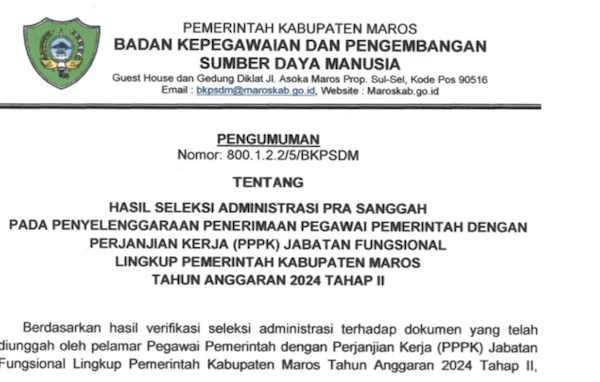 1.572 Peserta Lolos Seleksi Administrasi PPPK Tahap 2 Pemkab Maros