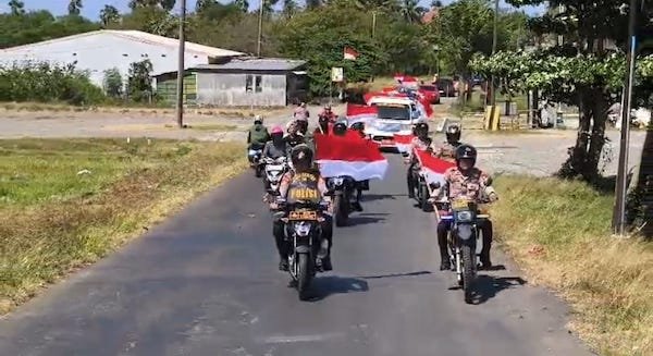 Semarakkan HUT RI, Polres Jeneponto Lakukan Kirab Bendera Merah Putih