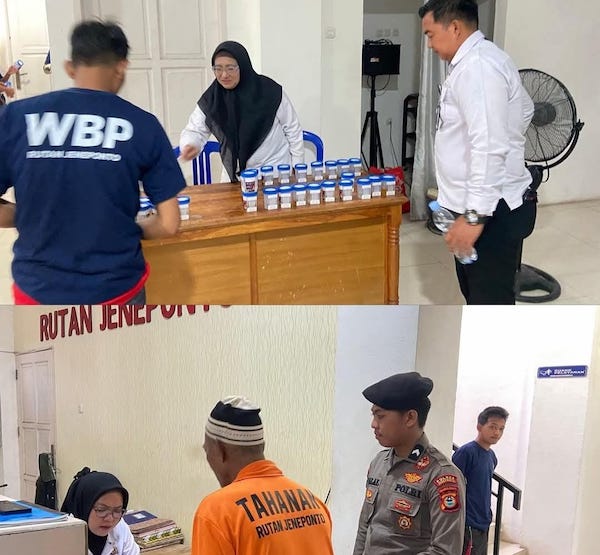 Libatkan Polres, Rutan Jeneponto Gelar Tes Urin Dadakan bagi Petugas dan WBP