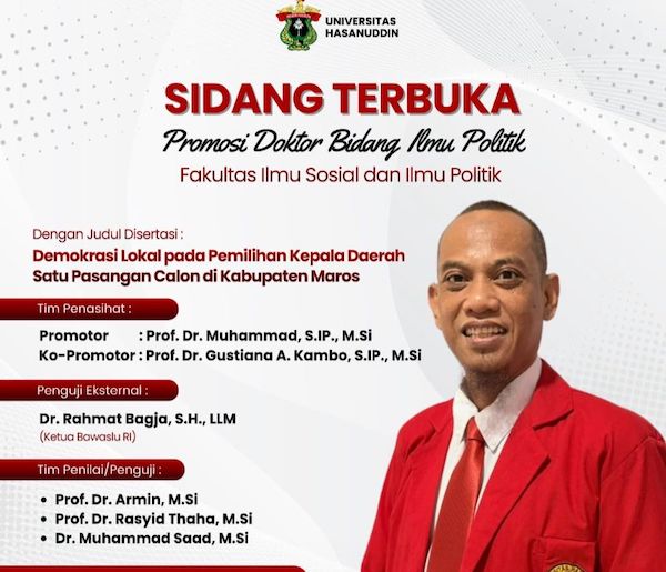 Angkat Isu Pilkada Calon Tunggal, Sufirman Raih Gelar Doktor Ilmu Politik di Unhas