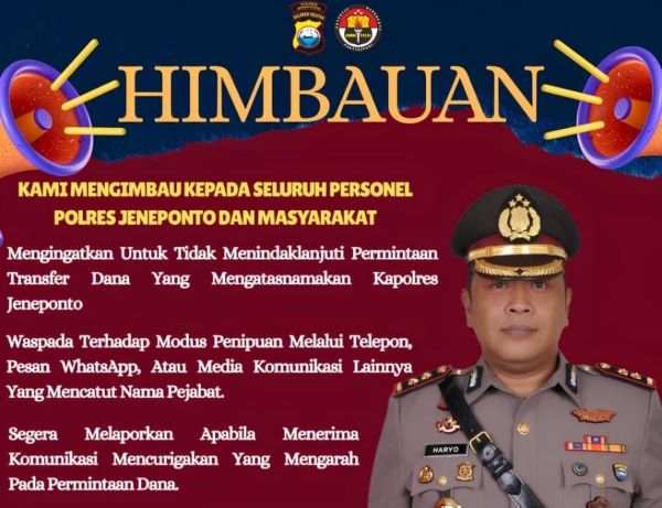 Kapolres Jeneponto Imbau Warga Waspada Penipuan Modus Catut Nama Pejabat