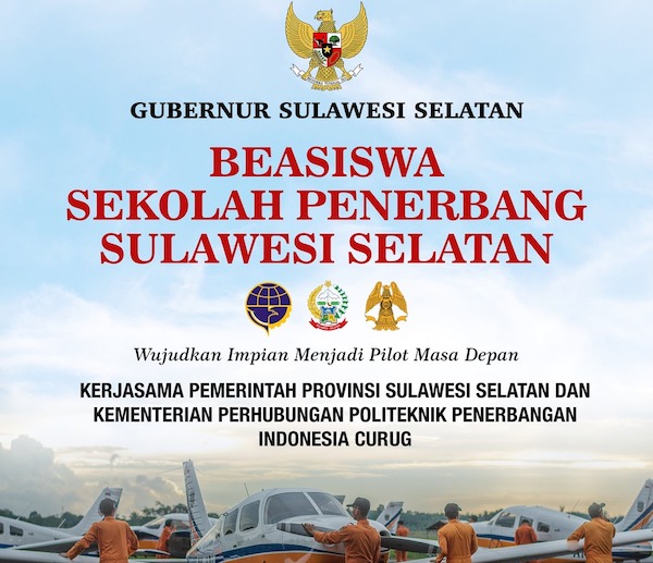 Pemprov Sulsel Buka Beasiswa Pilot 2026, Pendaftaran hingga 9 Juni