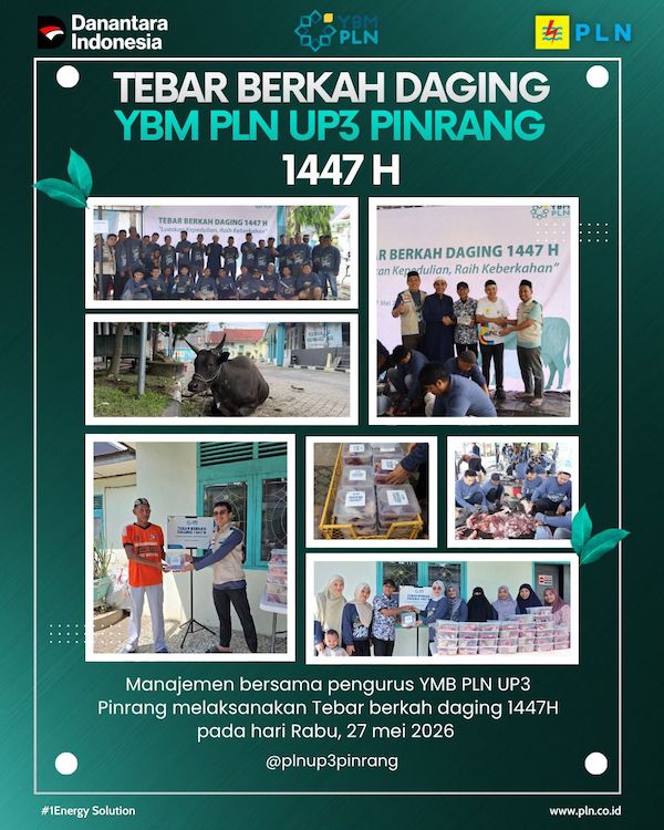 YBM PLN UP3 Pinrang Salurkan 100 Paket Daging