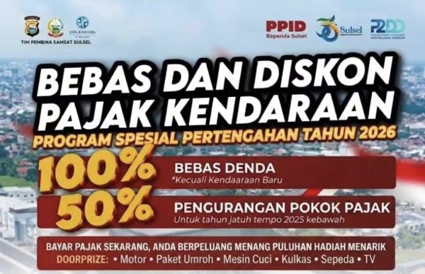Pemprov Sulsel Hapus Denda Pajak Kendaraan dan Diskon Pokok hingga 50 Persen