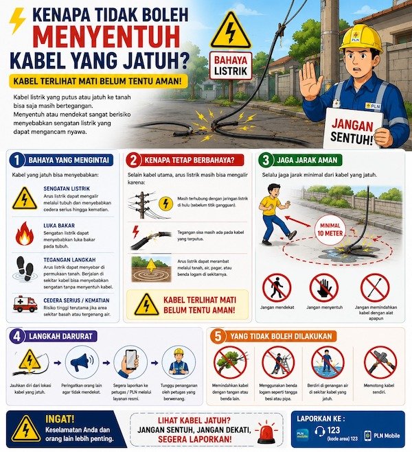 Kenapa Tidak Boleh Menyentuh Kabel yang Jatuh? Kabel Terlihat Mati Belum Tentu Aman