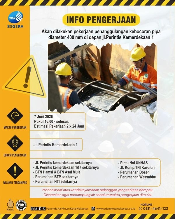 Perbaikan Pipa di Perintis Kemerdekaan, PDAM Imbau Pelanggan Tampung Air Sebelum Pekerjaan Dimulai