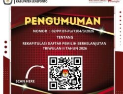 KPU Jeneponto Rilis Rekapitulasi Daftar Pemilih Semester II 2026