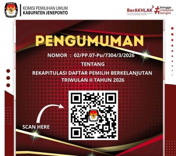 KPU Jeneponto Rilis Rekapitulasi Daftar Pemilih Semester II 2026