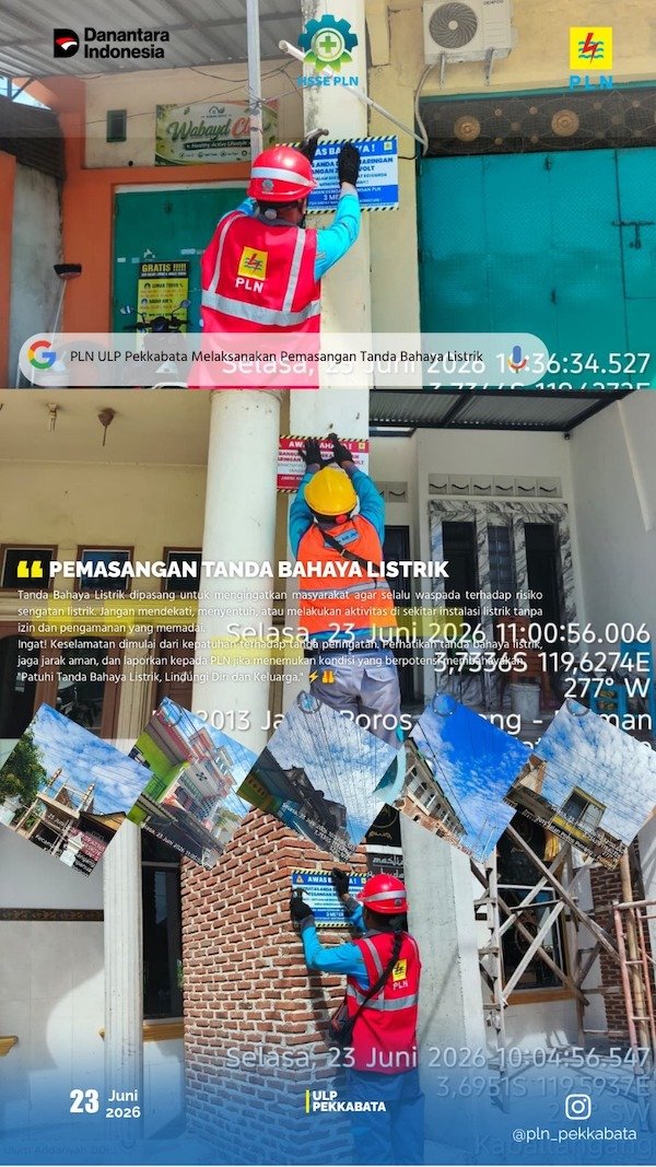 Tingkatkan Kewaspadaan Warga, PLN ULP Pekkabata Pasang Tanda Bahaya Listrik di Area Jaringan