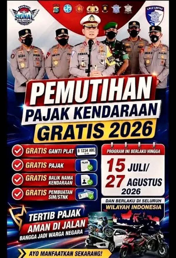 Viral Pemutihan Pajak Kendaraan Gratis 2026, Samsat Takalar: Hoaks