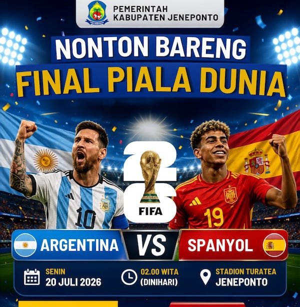 Gelar Nobar Final Piala Dunia di Stadion Turatea, Pemkab Jeneponto Siapkan Berbagai Hadiah Menarik