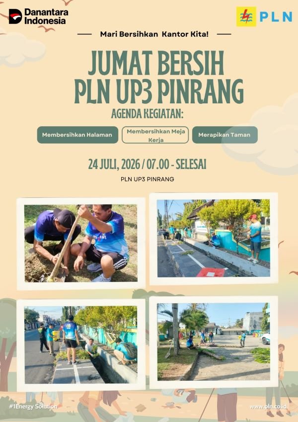 Ciptakan Lingkungan Kerja Asri, PLN UP3 Pinrang Gelar Aksi Jumat Bersih