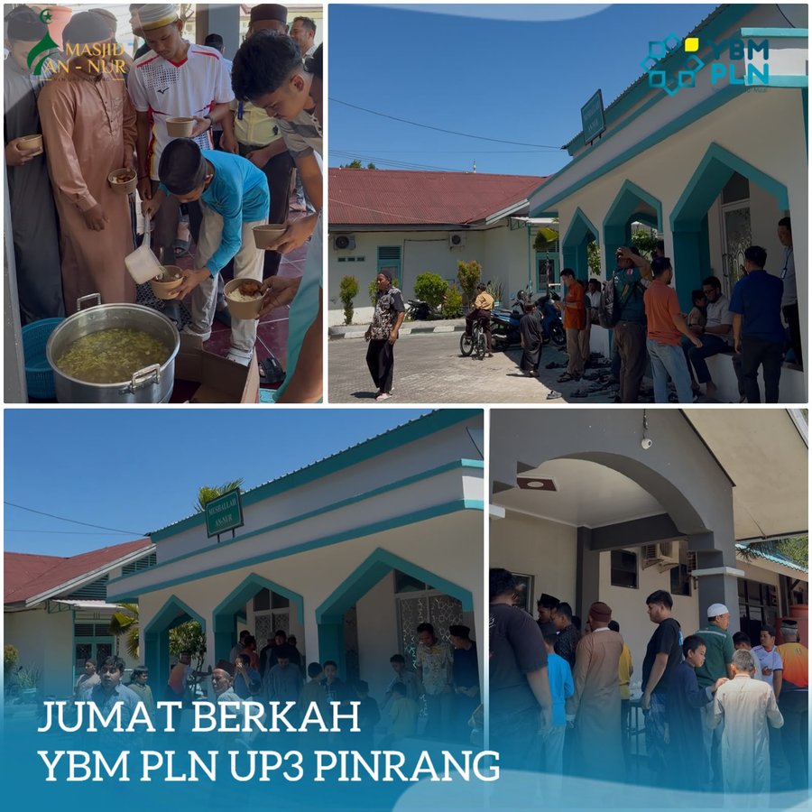 Masjid An-Nur dan YBM PLN UP3 Pinrang Gelar Shalat Jumat dan Berbagi Makan Siang