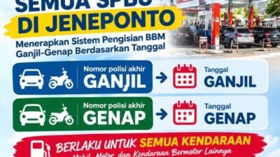 Antrean BBM Sistem Ganjil Genap Mulai Berlaku di Jeneponto Hari Ini
